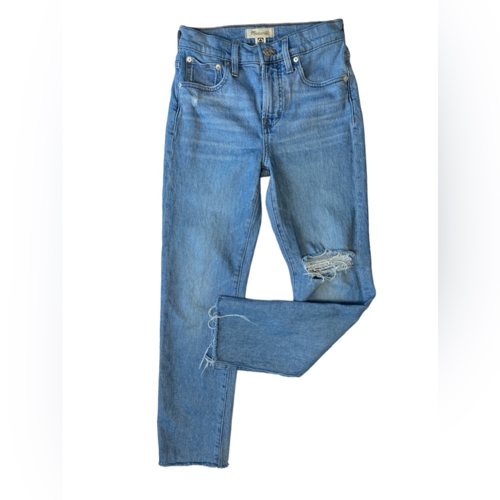 Madewell The Perfect Vintage High Rise Distressed Raw Cropped Jeans Blue SZ 23P - Picture 4 of 14